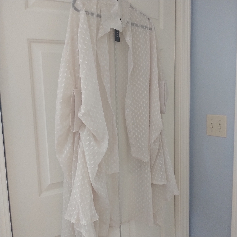 boohoo Dobby Chiffon Oversized Maxi Shirt Ecru 14 - Picture 10 of 12